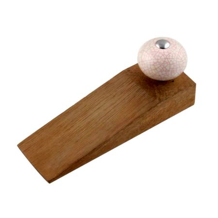 Cream Pink Crackle Crackle Wooden Door Stopper